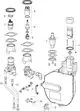 Schematische Darstellung eines Rohbausatzes für eine Bade- und Brausearmatur von HANSA, einschließlich Kartusche und verschiedenen Verbindungsstücken.